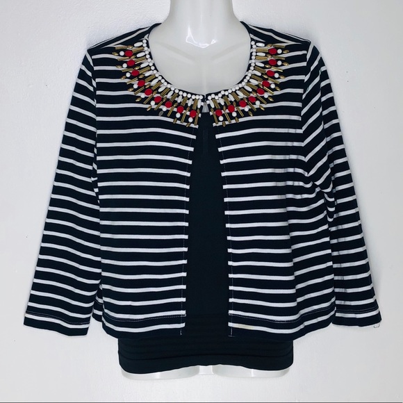 COPY - RUBY Rd. Striped embellished Cardigan sweater - Picture 3 of 8
